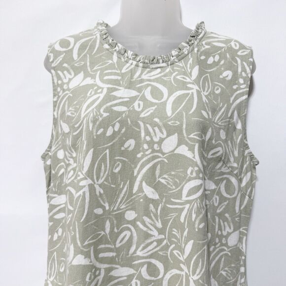 Charlie Paige Linen Blend Shift Dress M Sage Green Leaf Print Sleeveless - Picture 4 of 13